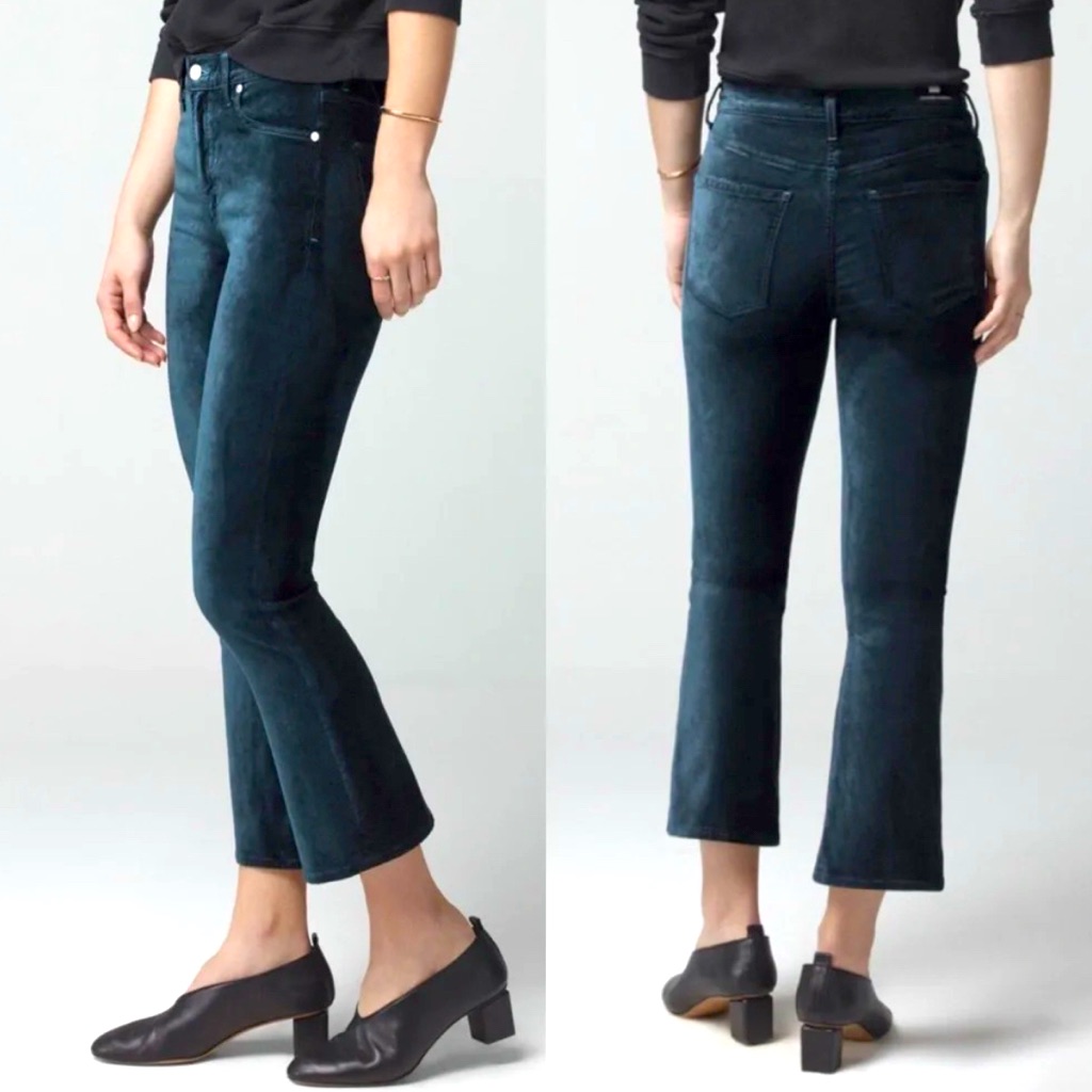 Citizens Of Humanity Demy Cropped Velvet Flare Pant Midnight Green Plush 28